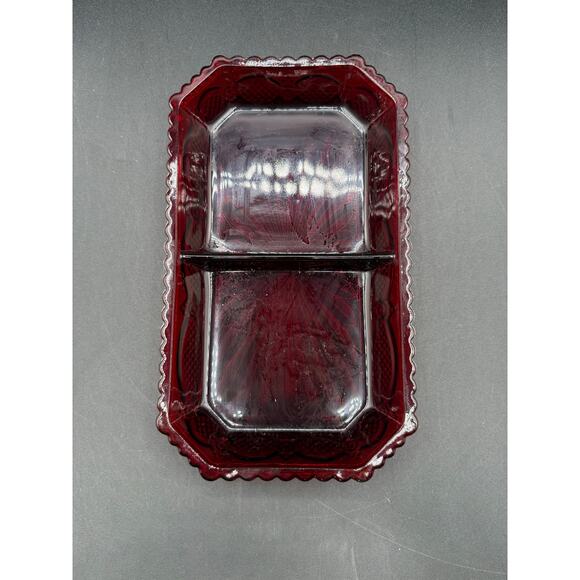 Vintage Avon Cape Cod Relish Dish,Ruby Red Glass Rectangle Serve Bowl - Picture 5 of 8